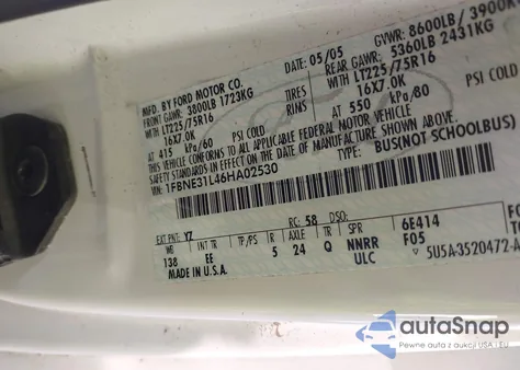 2006 Ford E-350 Super Duty из США, поврежденный, VIN 1FBNE31L46HA02530